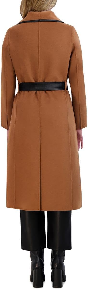Women's Double-Faced Luxury Soft Wool Blend Long Line Wrap Coat, Pu Binding Trim, Removable Belt - Image 2