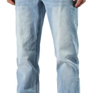men Baggy Slim Fit Stretch Work Jeans - Straight Loose Blue Elastic