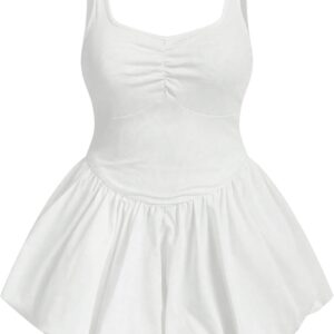 Women's Plus Size Sleeveless Bubble Dress Ruched Rib Knitted A Line Mini Dresses