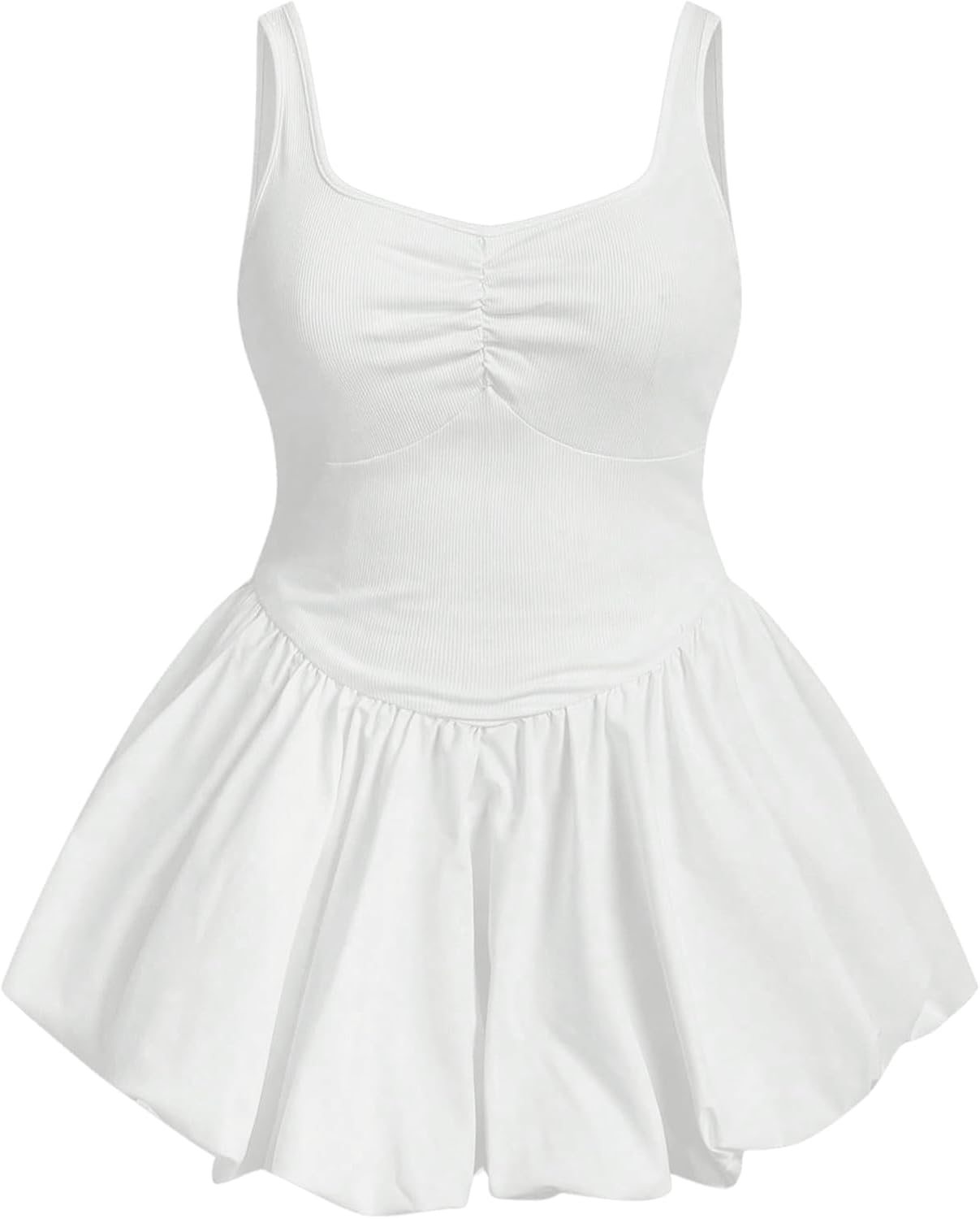 Women's Plus Size Sleeveless Bubble Dress Ruched Rib Knitted A Line Mini Dresses