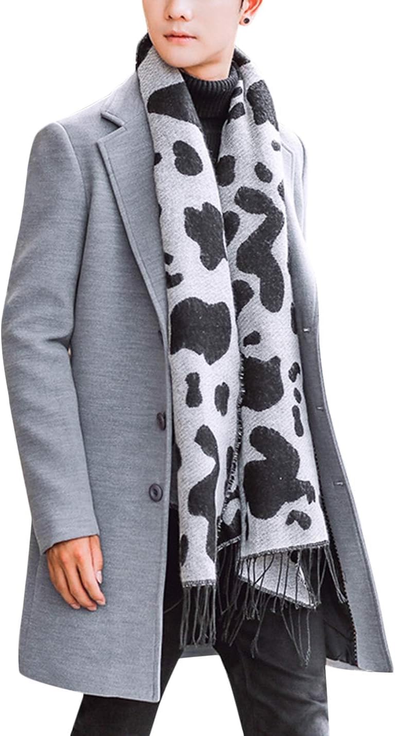 Men's Wool Blend Pea Coat Notched Collar Single Breasted Overcoat Warm Winter Trench Coat