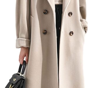 Women Wool Blend Pea Coat Camel Notched Collar Double Breasted Outerwear Jacket