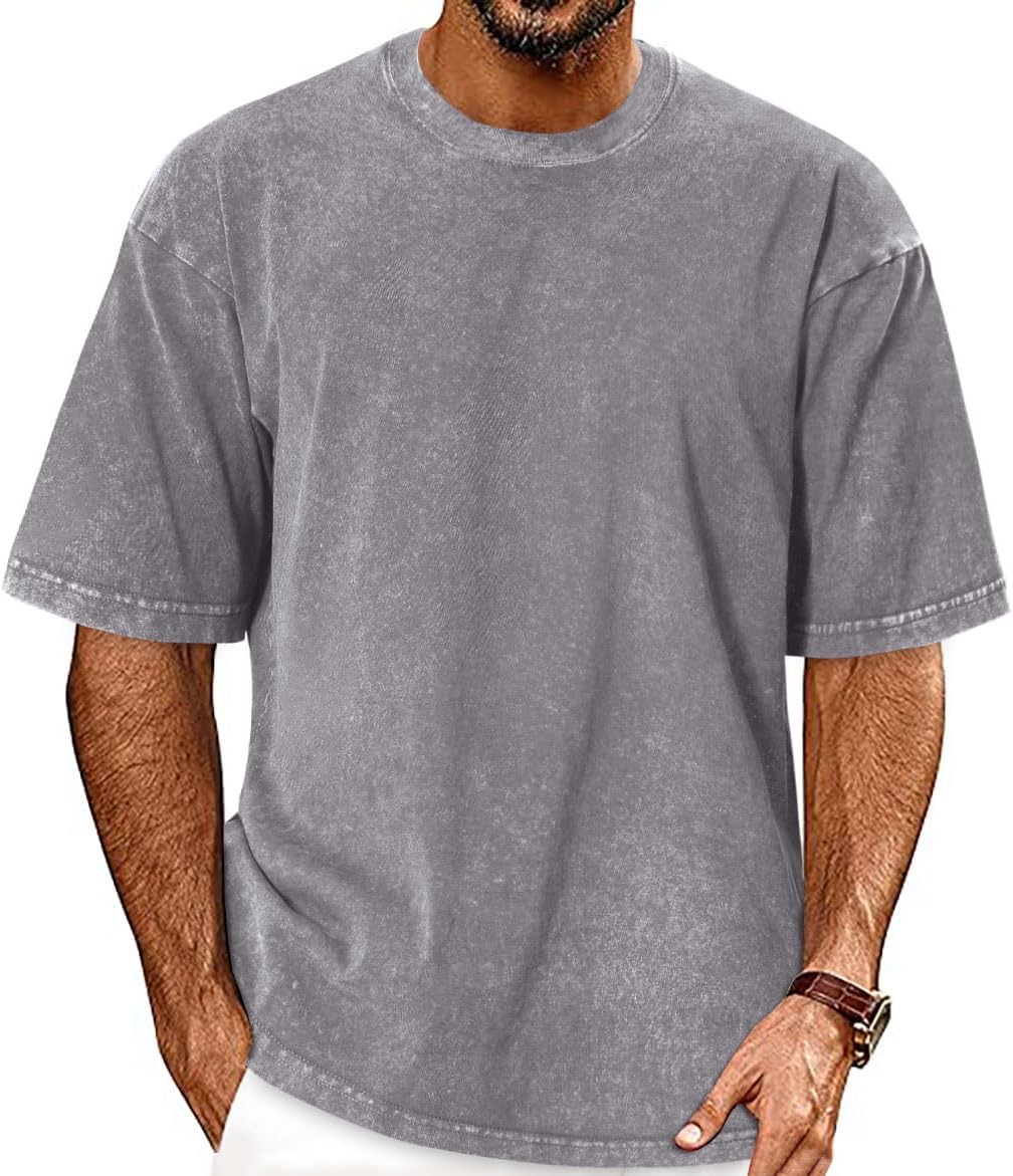 Oversized Tshirts for Men Short Sleeve Vintage Washed Basic Loose Tees