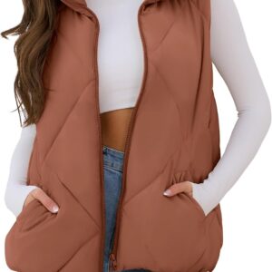 Womens  Puffer Vest Sleeveless Zip Up Quilted Coat Stand Collar Gilet Jacket With Pockets