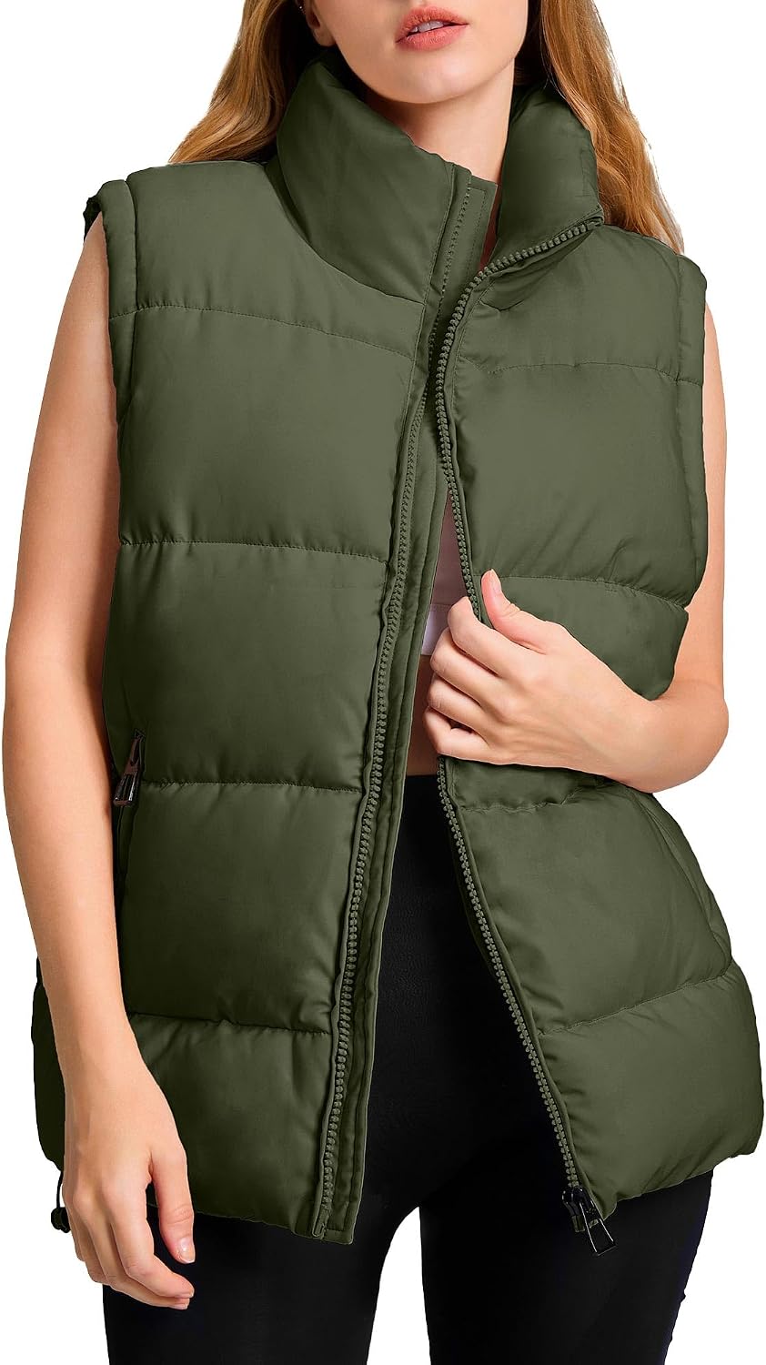 Womens Puffer Vest Oversized Lightweight Winter Sleeveless Zip Up Padded Stand Collar Jacket Coat Warm