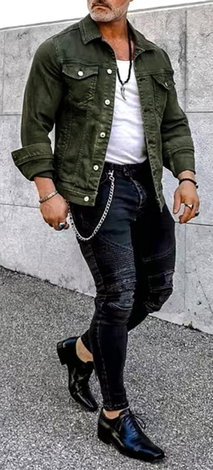 Men's Denim Jacket Casual Regular Fit Button Down Long Sve Jean Trucker Jacket - Image 2