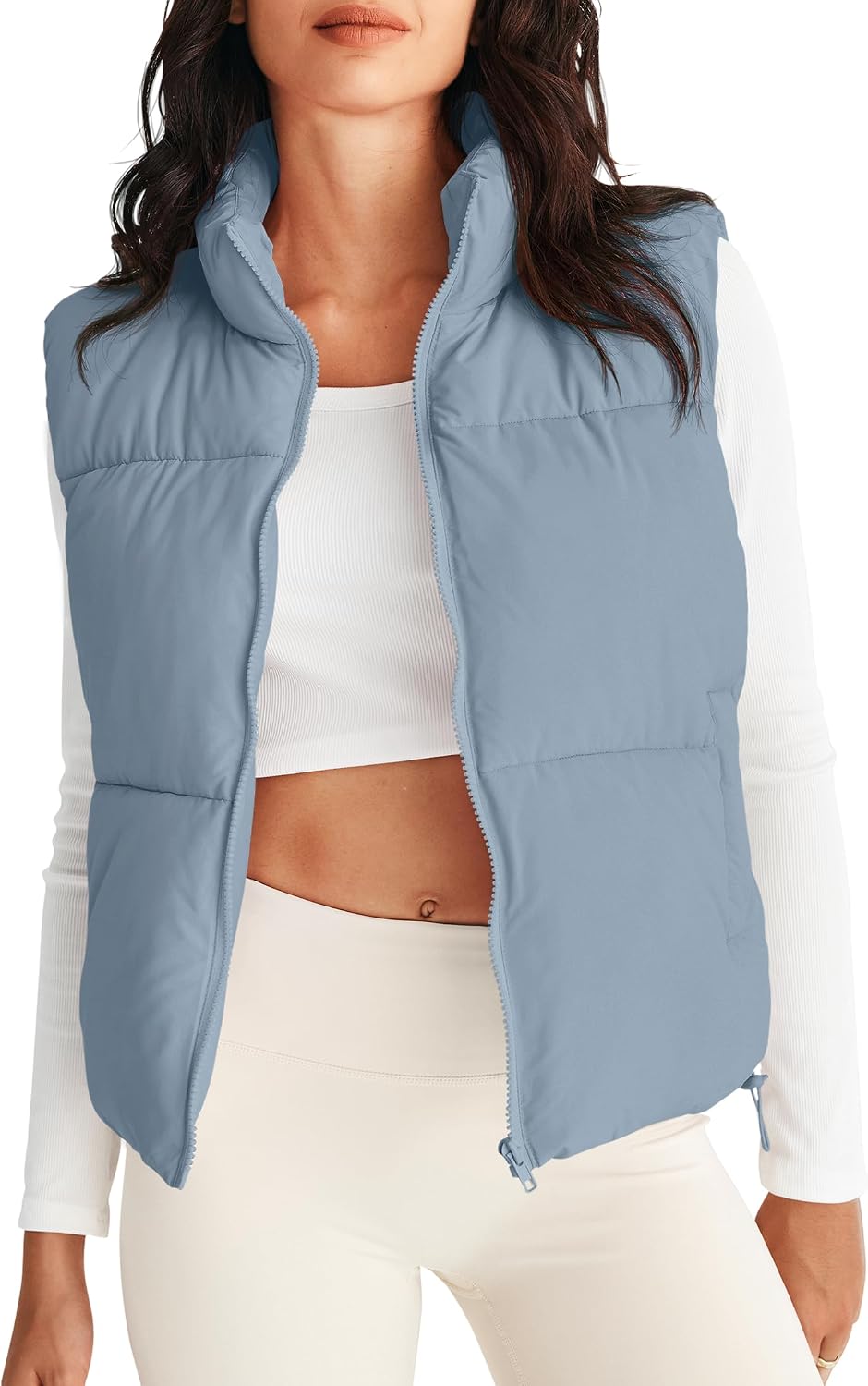 Womens Puffer Vest Stand Collar Zip Up Sleeveless Padded Gilet Coat with Pockets