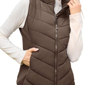 Puffer Vest Women Sleeveless Zip Up Outerwear Stand Collar Quilted Vest Warm Winter Jackets Coats with Pocket