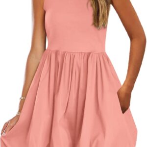 Summer Dresses for Women 2026 Casual Sleeveless Tank Mini Short Dress Crew Neck Bubble Sundress with Pockets