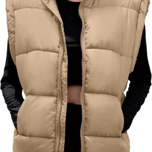 Womens Puffer Vests Oversized Outerwear Vests Stand Collar Sleeveless Padded Down Jackets with Pockets