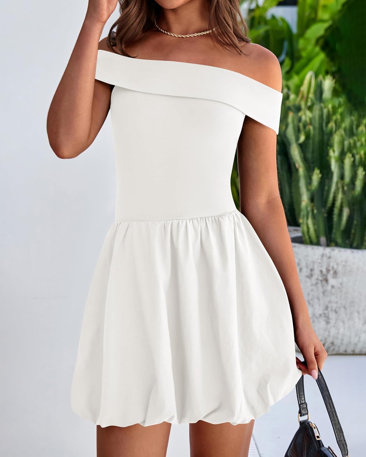 Women Summer Sexy Off Shoulder Bubble Dress 2026 Knit and Woven Cocktail Party Mini Dresses with Pockets - Image 2