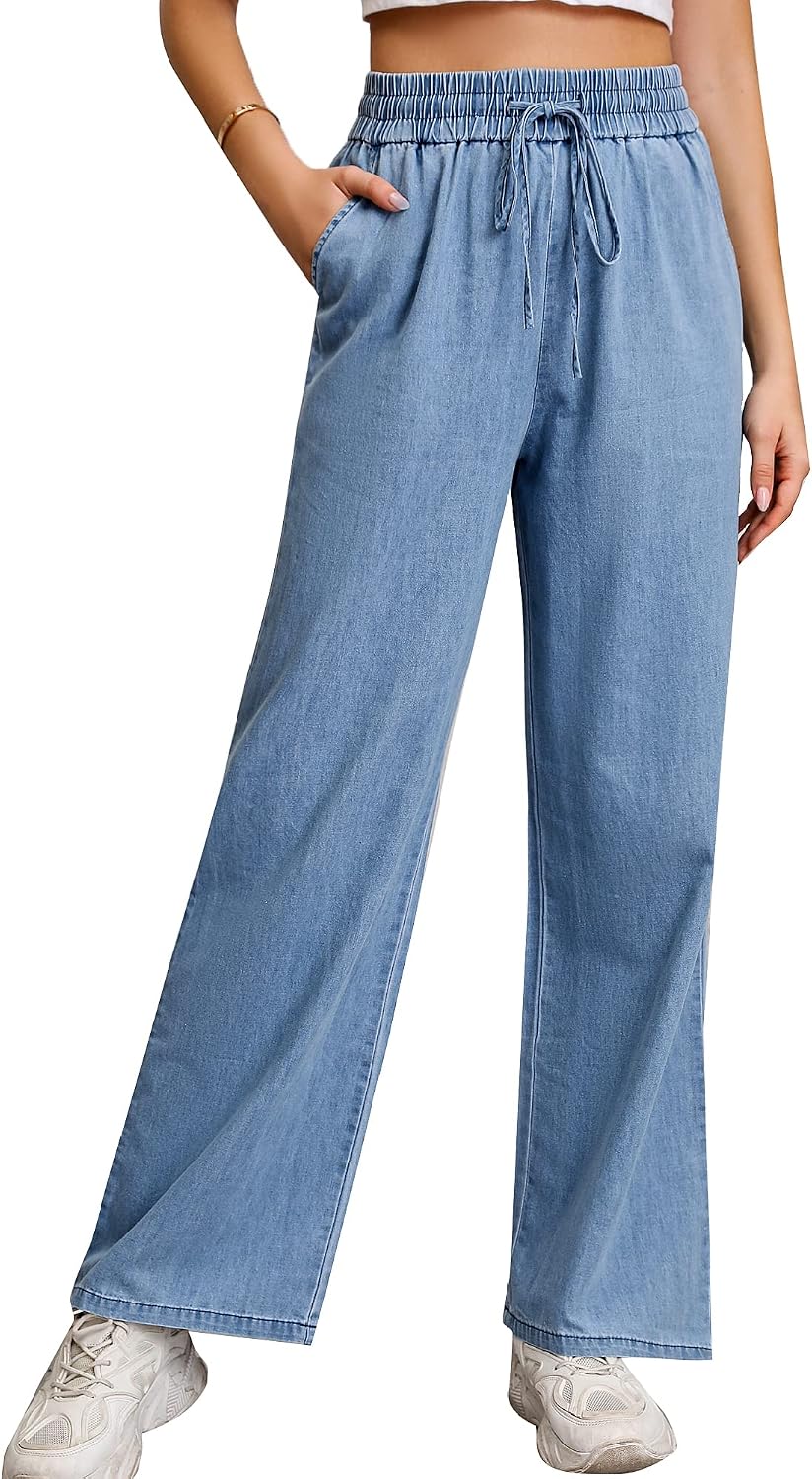 Fashion Jeans for Women Wide Leg High Waisted Elastic Waist Pull On Comfort Denim