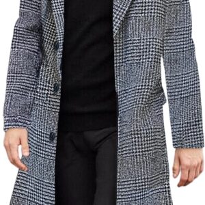 Men's Casual Trench Coat Slim Fit Notched Collar Long Jacket Overcoat Single Breasted Pea Coat wih Pockets