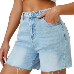 Womens High Waist Jean Shorts Wide Straight Leg Microelastic Long Denim Mom Shorts