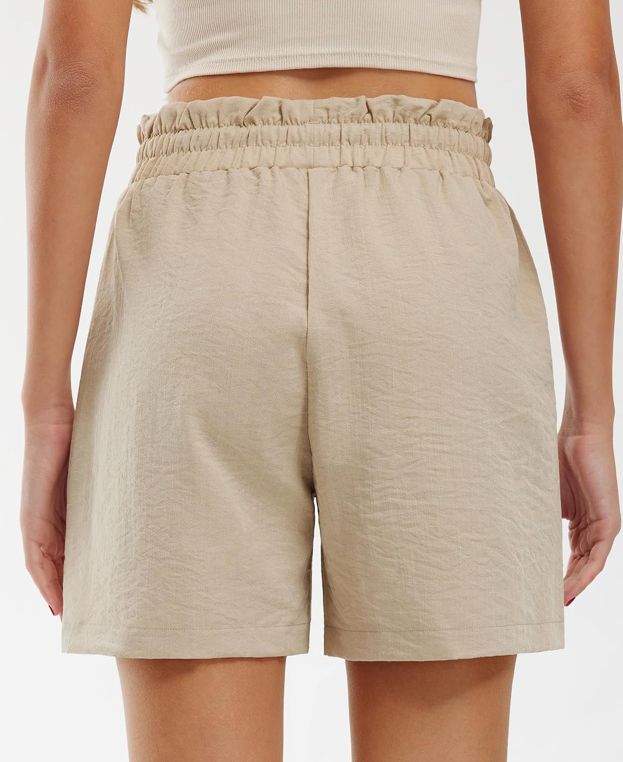 Shorts forWomen Linen Shorts High Waisted Lightweight Casual Summer Drawstring Beach Vacation Outfit - Image 2