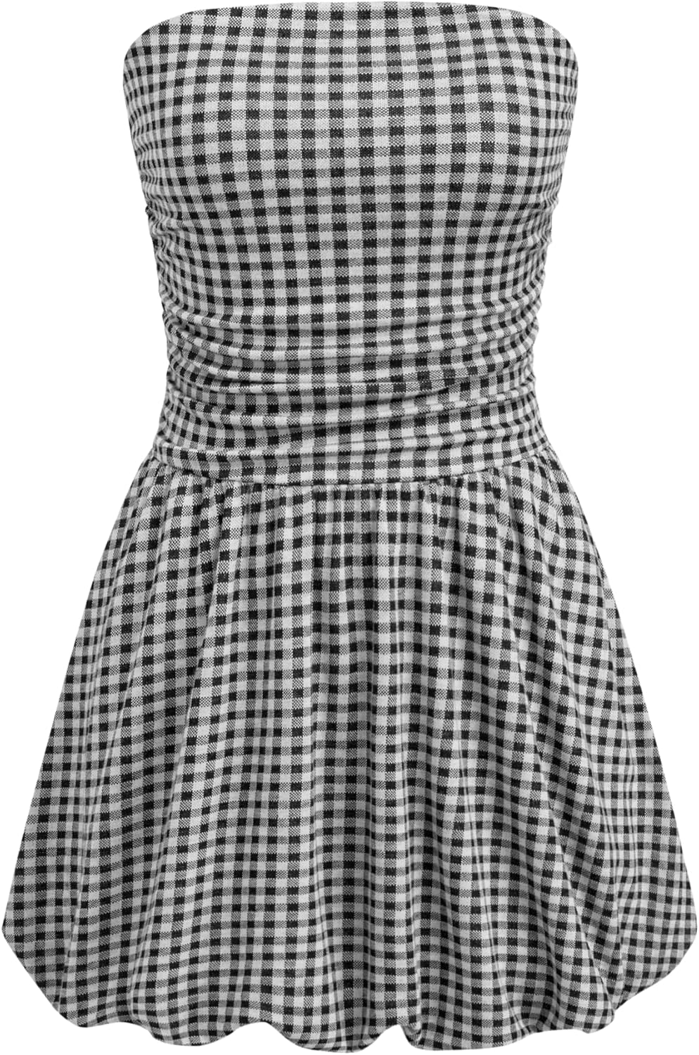 Women's Cocktail Dress Gingham Bubble Tube Dress Strapless Ruched Sleeveless Dresses for Summer Trendy