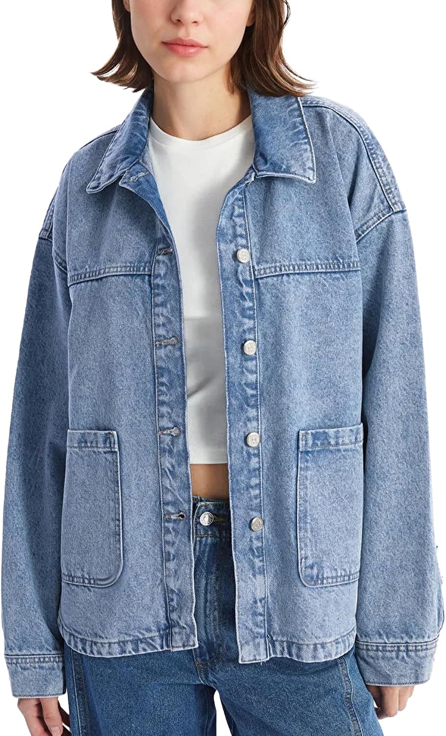Jean Jackets for Women Trendy Button Up Denim Shirt Jacket d Long Sleeve Coat Fashion Clothes with Pockets