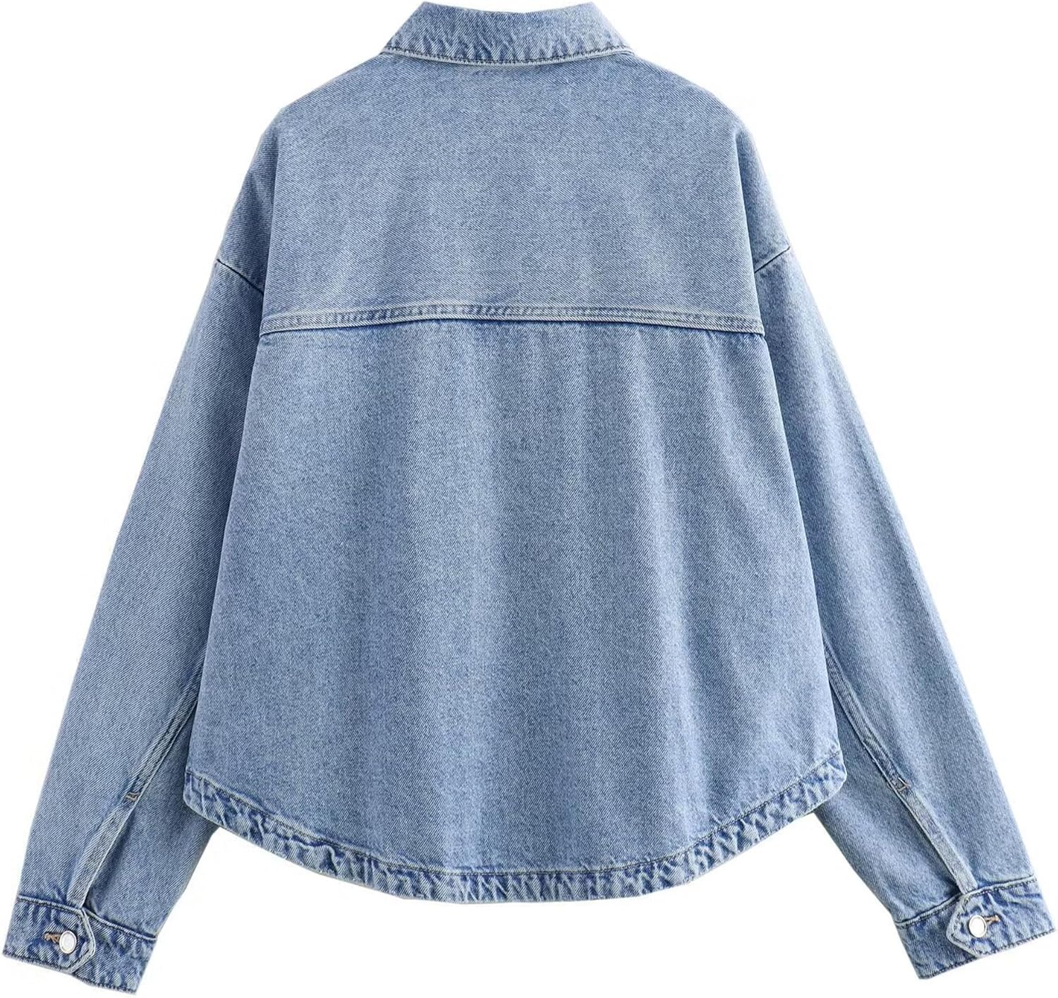 Jean Jackets for Women Trendy Button Up Denim Shirt Jacket d Long Sleeve Coat Fashion Clothes with Pockets - Image 2